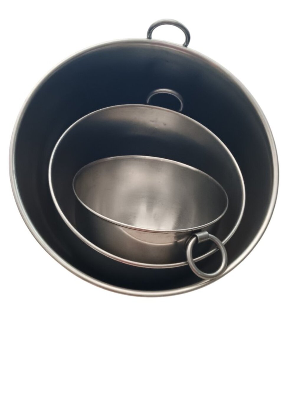 Revere Ware 3 Thumb Ring Handle Nesting Bowls Stainless Steel Baking Mixing USA